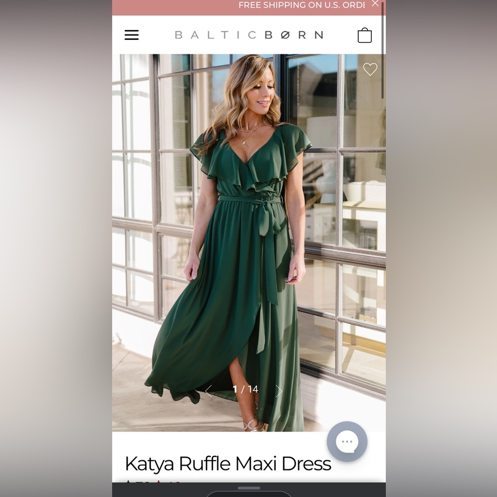 Baltic Born Katya Ruffle Midi Dress in Forest Green